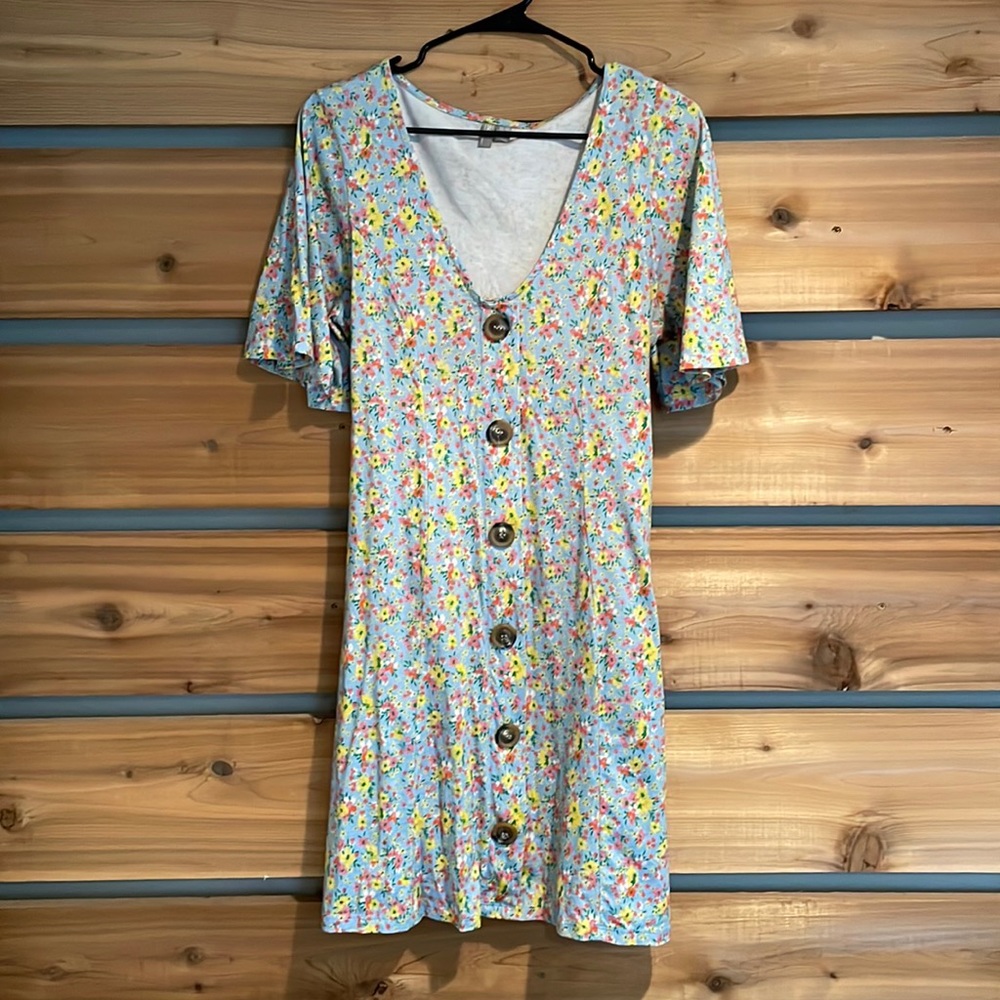 ASOS light blue floral dress with buttons